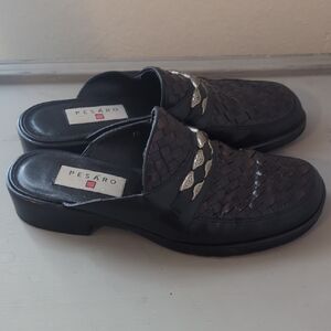 Pesaro Black and Silver Woven Leather Slip-Ons